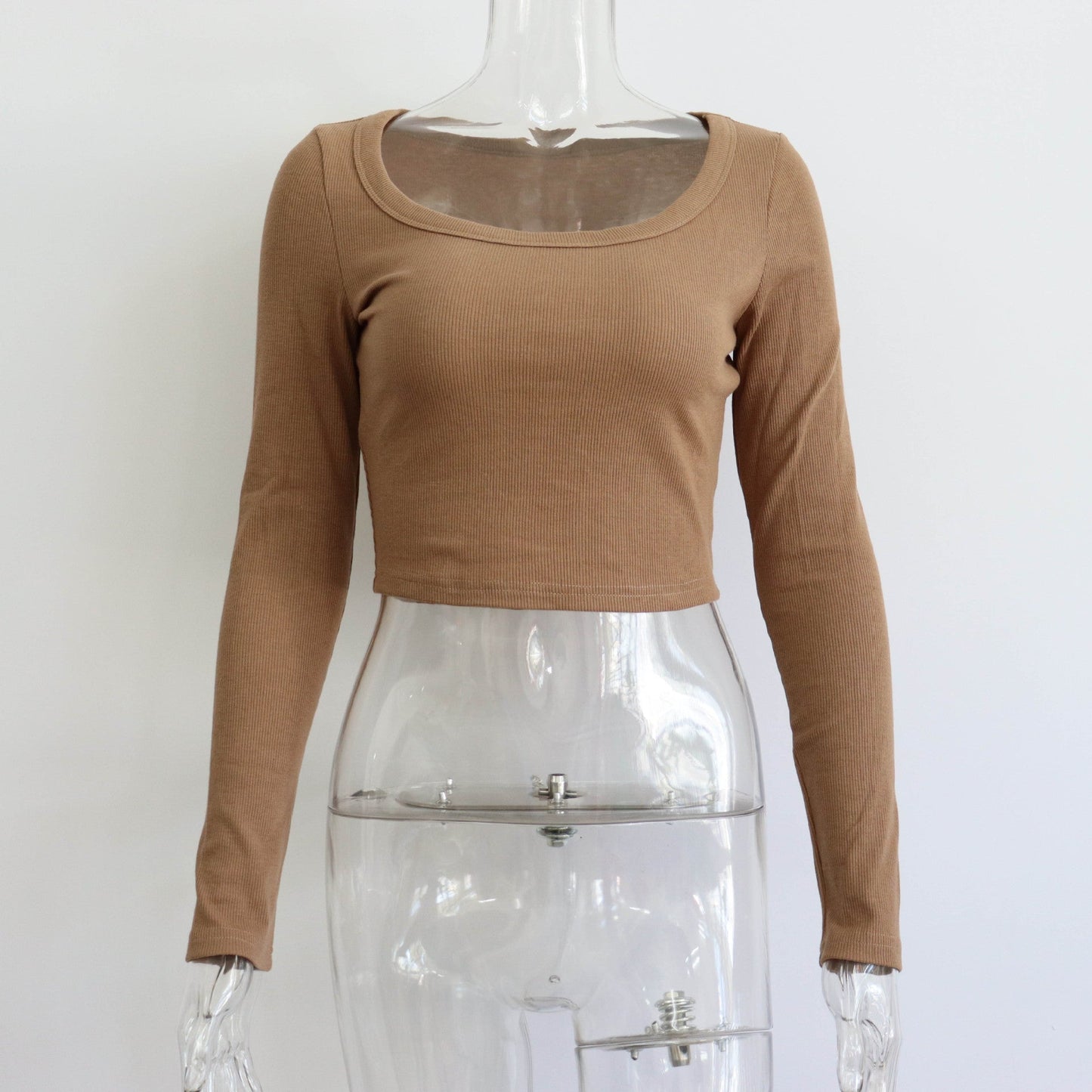 Large round Neck Long Sleeves Rib Short Top Women Casual Sexy Autumn Winter Knitting Bottoming Shirt Street Slim Top