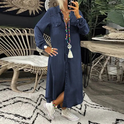 Vestido vaquero informal de verano con cuello y botones para mujer | Ideal para primavera/verano