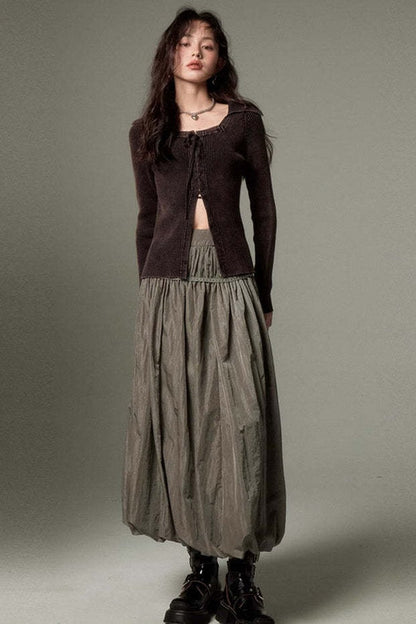 Vintage Ruffled Flowing Maxi Skirt