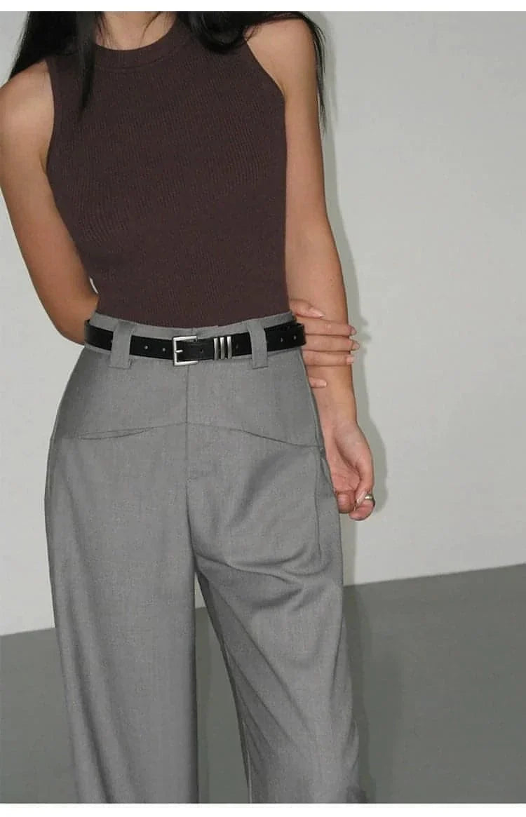 Black High-Waist Straight-Leg Suit Trousers