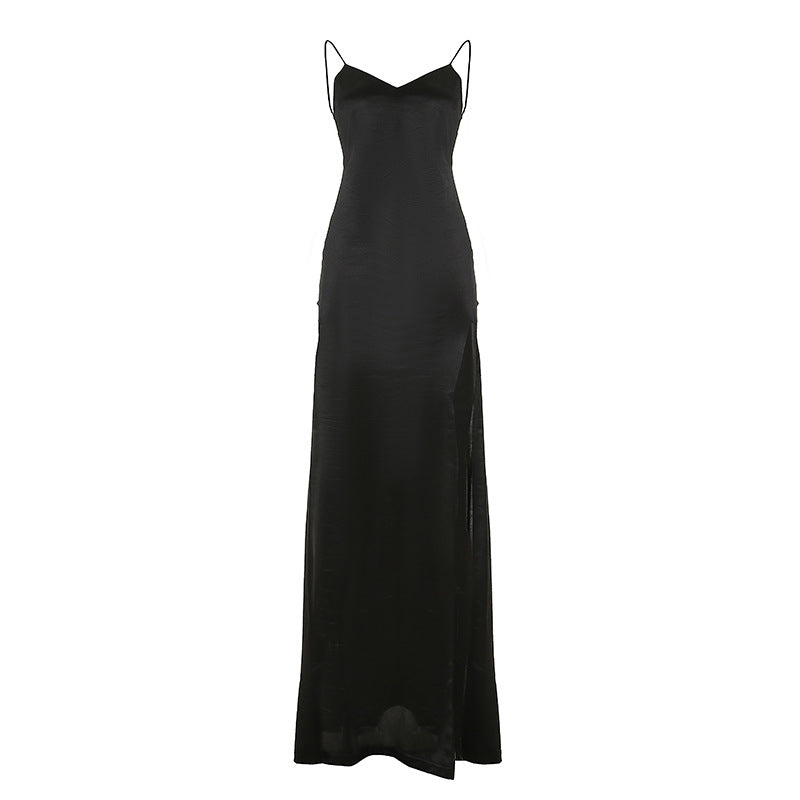 Sexy V neck Bare Back Split Dress Socialite Basic Bottoming Dress