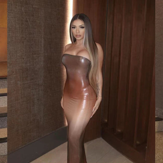 Women Autumn Sexy Tube Top Maxi Dress Nightclub Tight Fitting Cinched Hip Dress Women