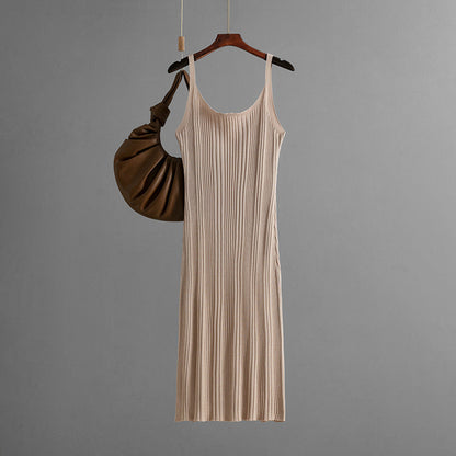 Sexy Slim Fit Slimming Waist Trimming Knitted Dress Summer Simple Solid Color Cami Dress