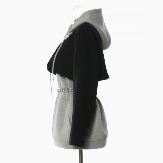 Splicing Contrast Colors False Two Piece Chain Can Be Cinched Hoodie Sweater Dress
