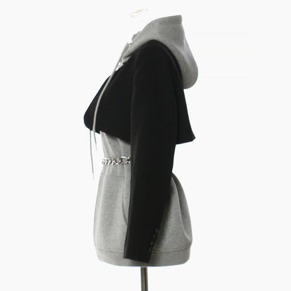 Splicing Contrast Colors False Two Piece Chain Can Be Cinched Hoodie Sweater Dress