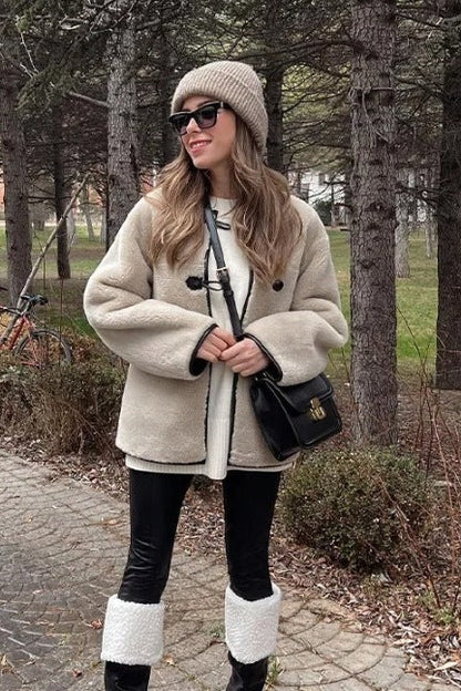 Chaqueta holgada de piel de cordero