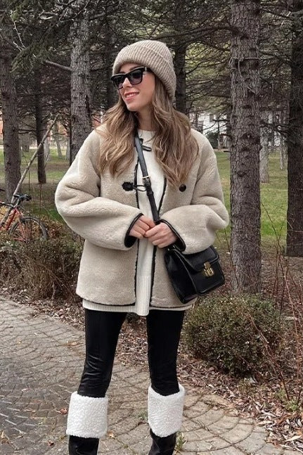 Chaqueta holgada de piel de cordero