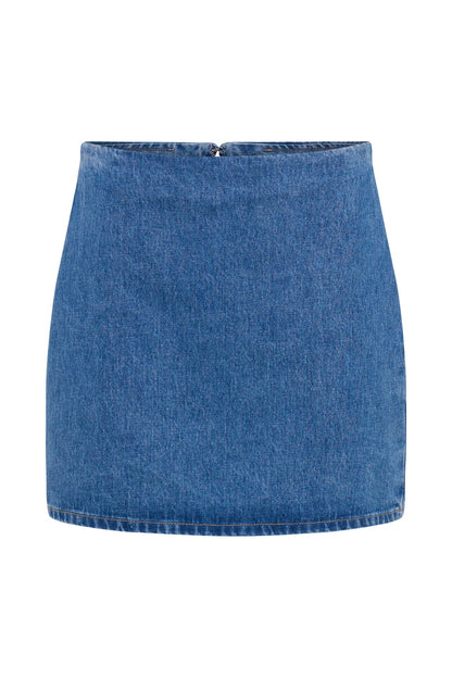Women Denim Short Sleeve Button High Waist Skirt Sets