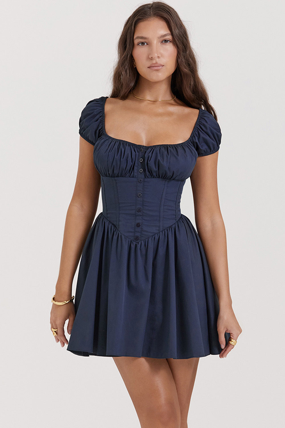 Maribel Puff Sleeve Square Neck Babydoll Mini Dress