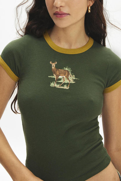 Spring Women Tops Personalized Printed Contrast Color Slim Fit T shirt