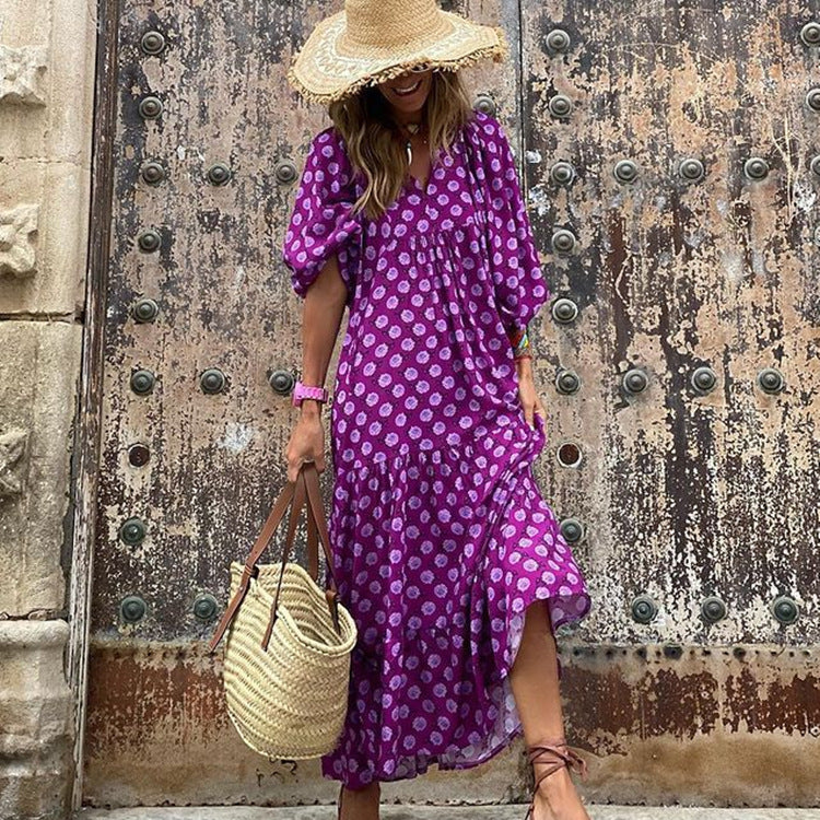 Women's fashionable street picnic bubble sleeve layered elegant party MIDI dress