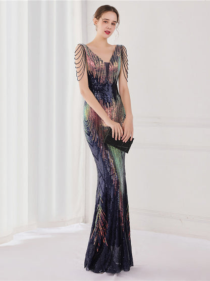 Sequin suspender evening dress