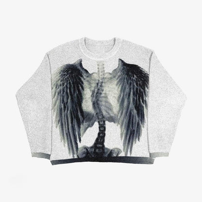Grunge Cross Printed Crewneck Loose-Fit Knit Sweater