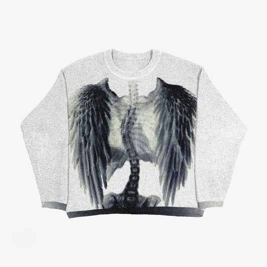 Grunge Cross Printed Crewneck Loose-Fit Knit Sweater