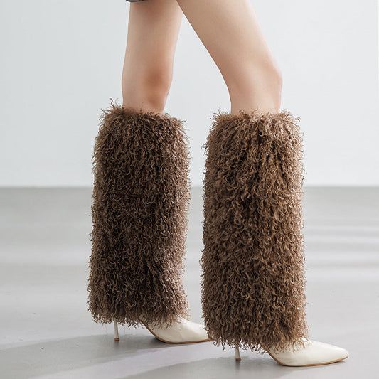 Shearling Lined Cable Knit Leg Warmers