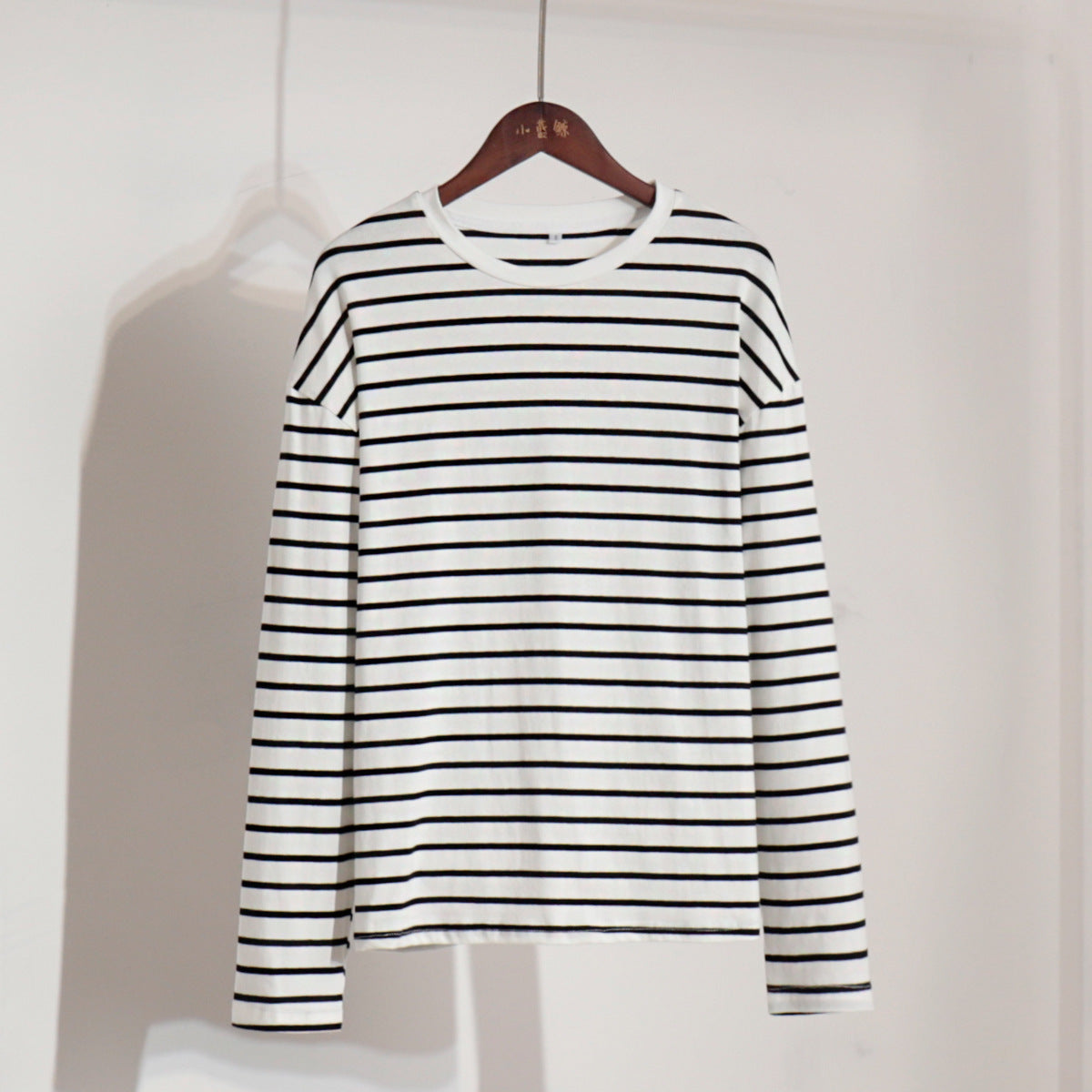 Long Sleeved Striped T shirt Spring Trendy Wild Casual round Neck Cotton Striped T shirt