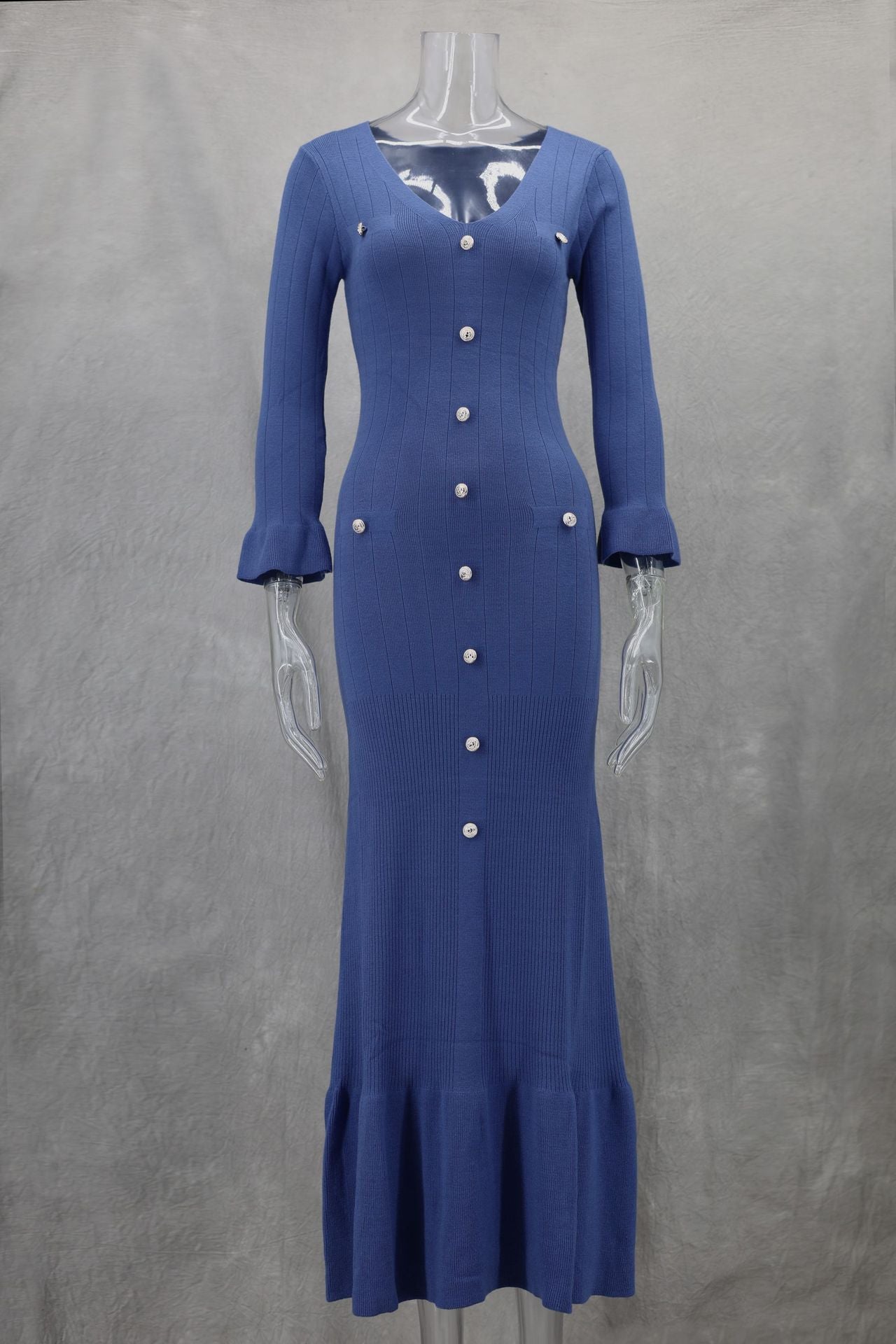 Fall Winter Long Slim Fit Slimming Knitted Long Sleeved Dress