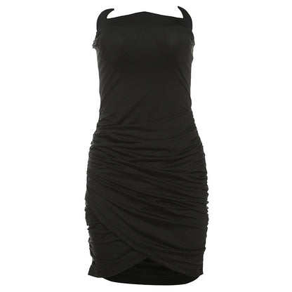 Women Clothing Autumn Winter Elegant Sexy Slim Pleated Tube Top Hip Dress Women