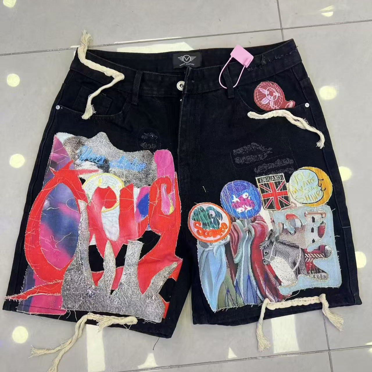 Patchwork Print Trendy Must-Have Denim Shorts