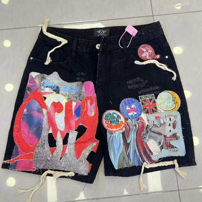 Patchwork Print Trendy Must-Have Denim Shorts
