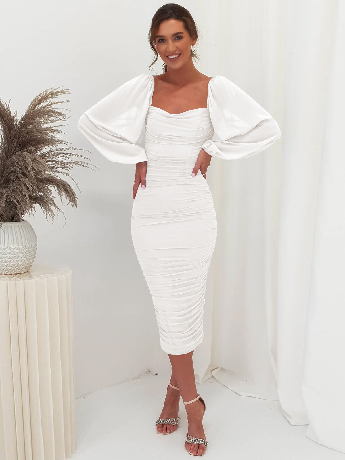 Lace Stitching Dress Toast Dress Square Collar Split Dress One Step Dress Light Dress Bridesmaid Dress