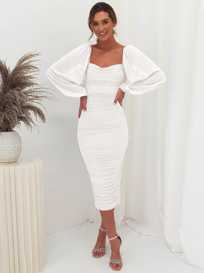 Lace Stitching Dress Toast Dress Square Collar Split Dress One Step Dress Light Dress Bridesmaid Dress