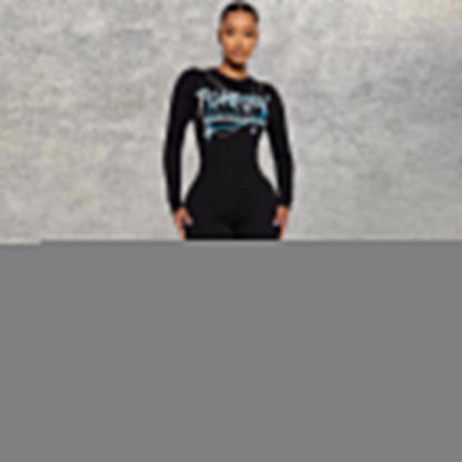 One Piece Women Clothing Print round Neck Long Sleeve Stretchy Slim Fit Tight Jumpsuit