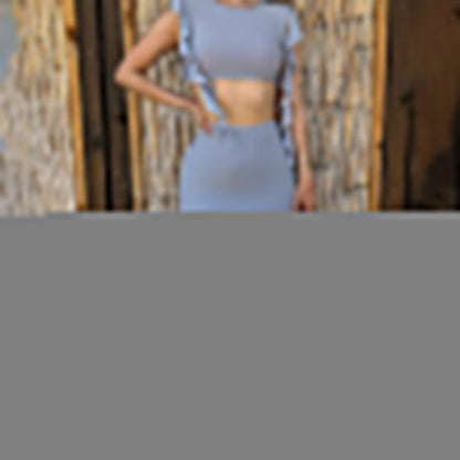 Summer Irregular Asymmetric Design Wooden Ear Sleeveless Round Neck Pullover Two Piece Suit Skirt Women