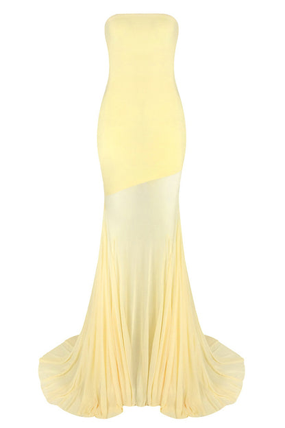 Solid Color Sleeveless Off-shoulder Mesh-paneled Fitted Maxi Dress