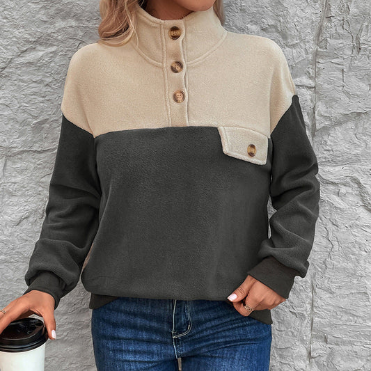 Autumn Winter Sweatshirt Stand Collar Long Sleeve Polar Fleece Multicolor Hoodie Women