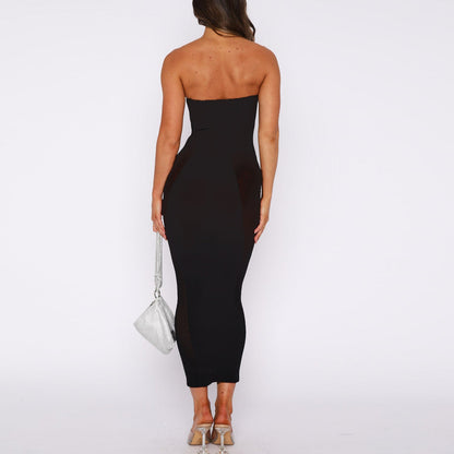 Spring Summer Dress Hollow Out Cutout out Tube Top Sexy Mesh Stitching See through Sheath Dress Women