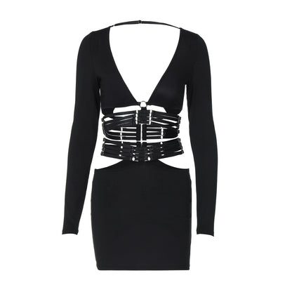Women Clothing Autumn Winter Sexy V neck Long Sleeve Top Slim Fit Lace up Skirt Set