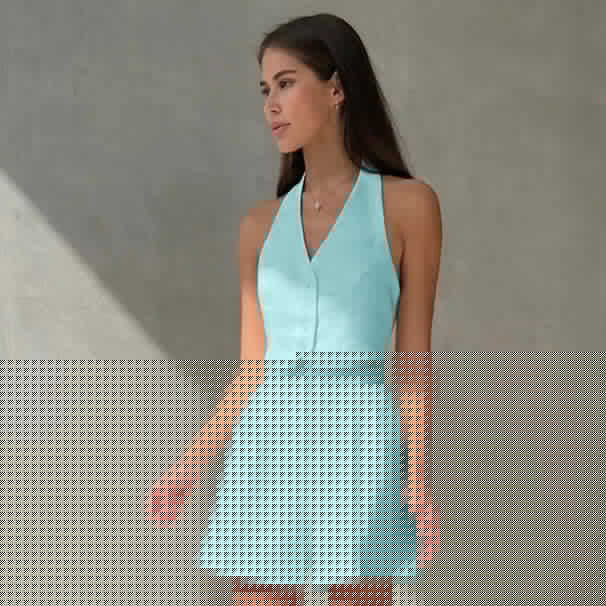 Spring Summer Office Sleeveless V neck Halter Pants Set Two Piece Set