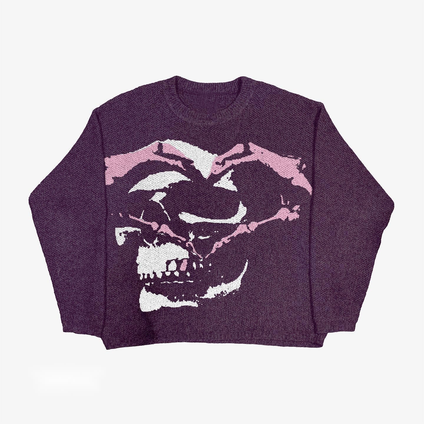 Grunge Skull Printed Crewneck Loose-Fit Knit Sweater
