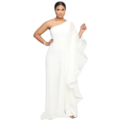 Sexy Multi Color One Shoulder Sleeveless Stitching Stretch Jumpsuit