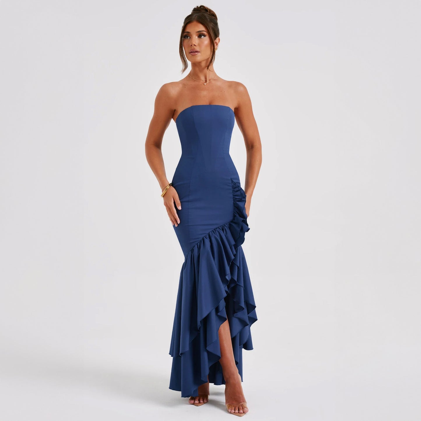 Ladies' sexy off shoulder, sexy off shoulder strapless, hip hugging, irregular wave fashion party dress