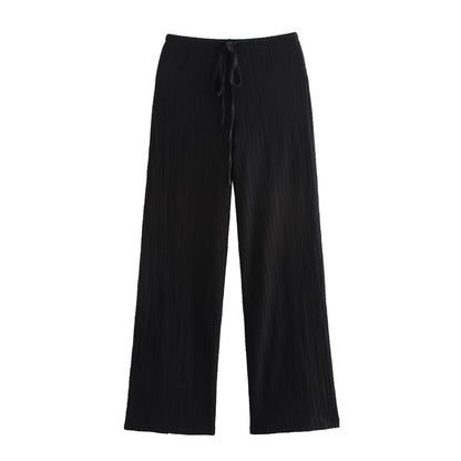 Women Texture Single Breasted Vest Jacket High Waist Straight Leg Pants Casual Two Piece Sets