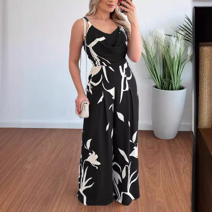 Women Clothing Summer Printed Suspender Trousers Jumpsuit