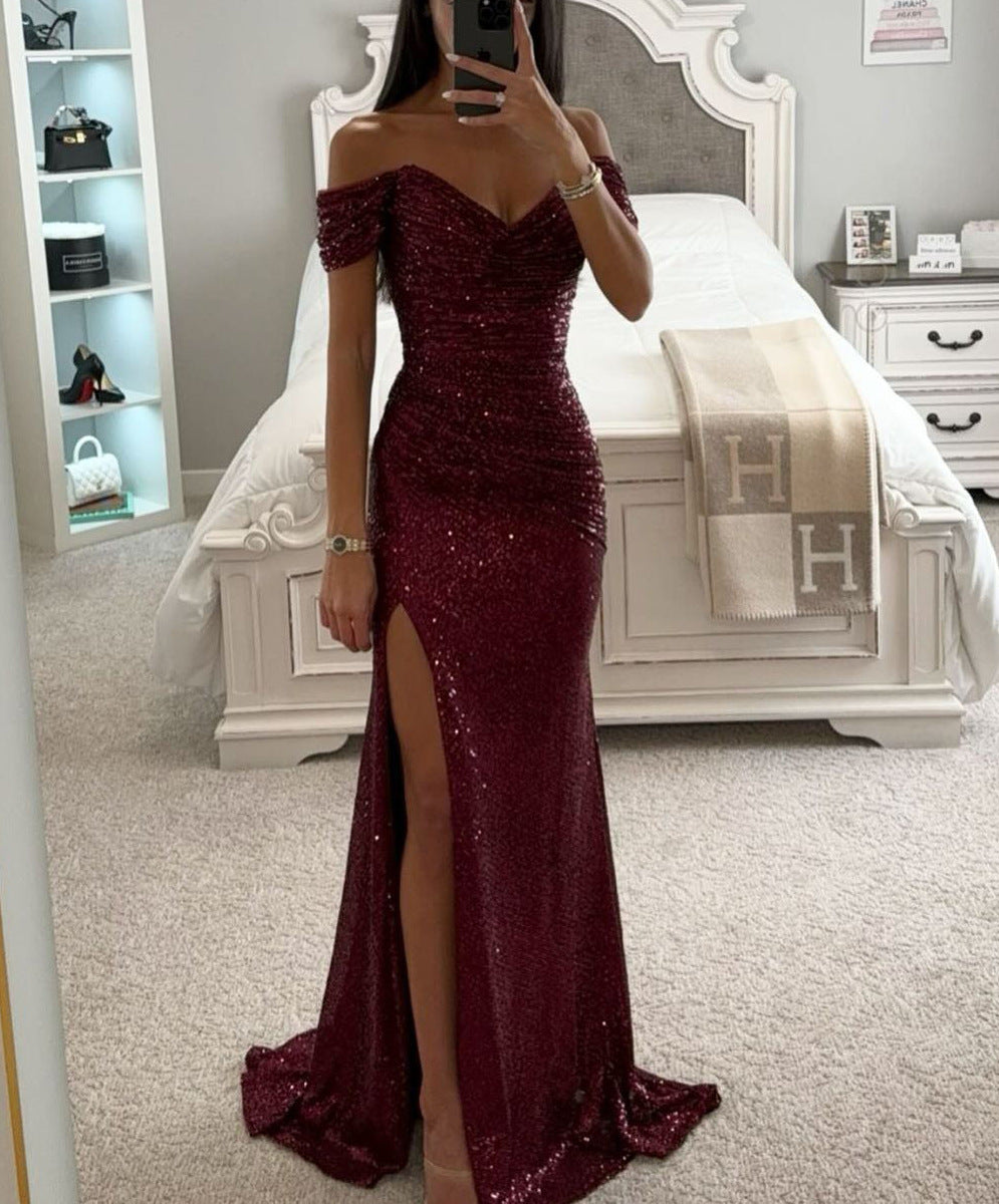 Women's new party sequins split fishtail dress INS casual tube top fashion dress women