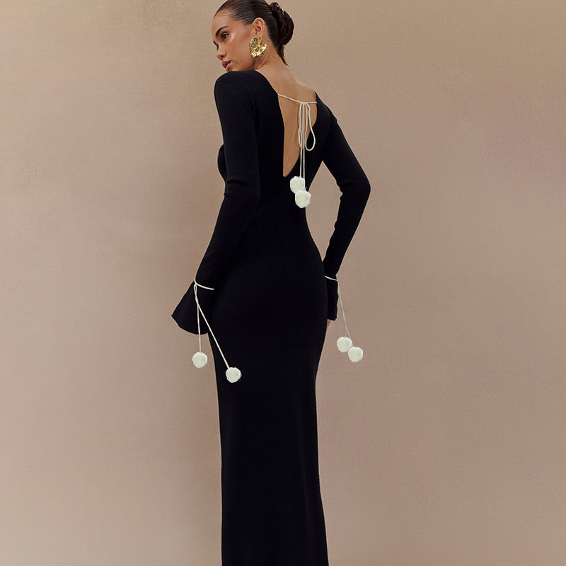 Sexy Floral Decoration V neck Front Back Wearable Maxi Dress