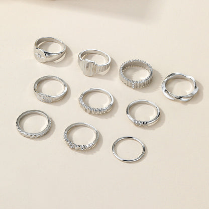 10-Piece Alloy Zirconia Statement Ring Set