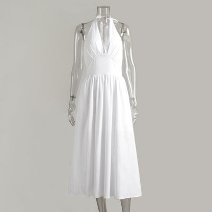 Cotton Waist V-Veck Tie-Down Dress