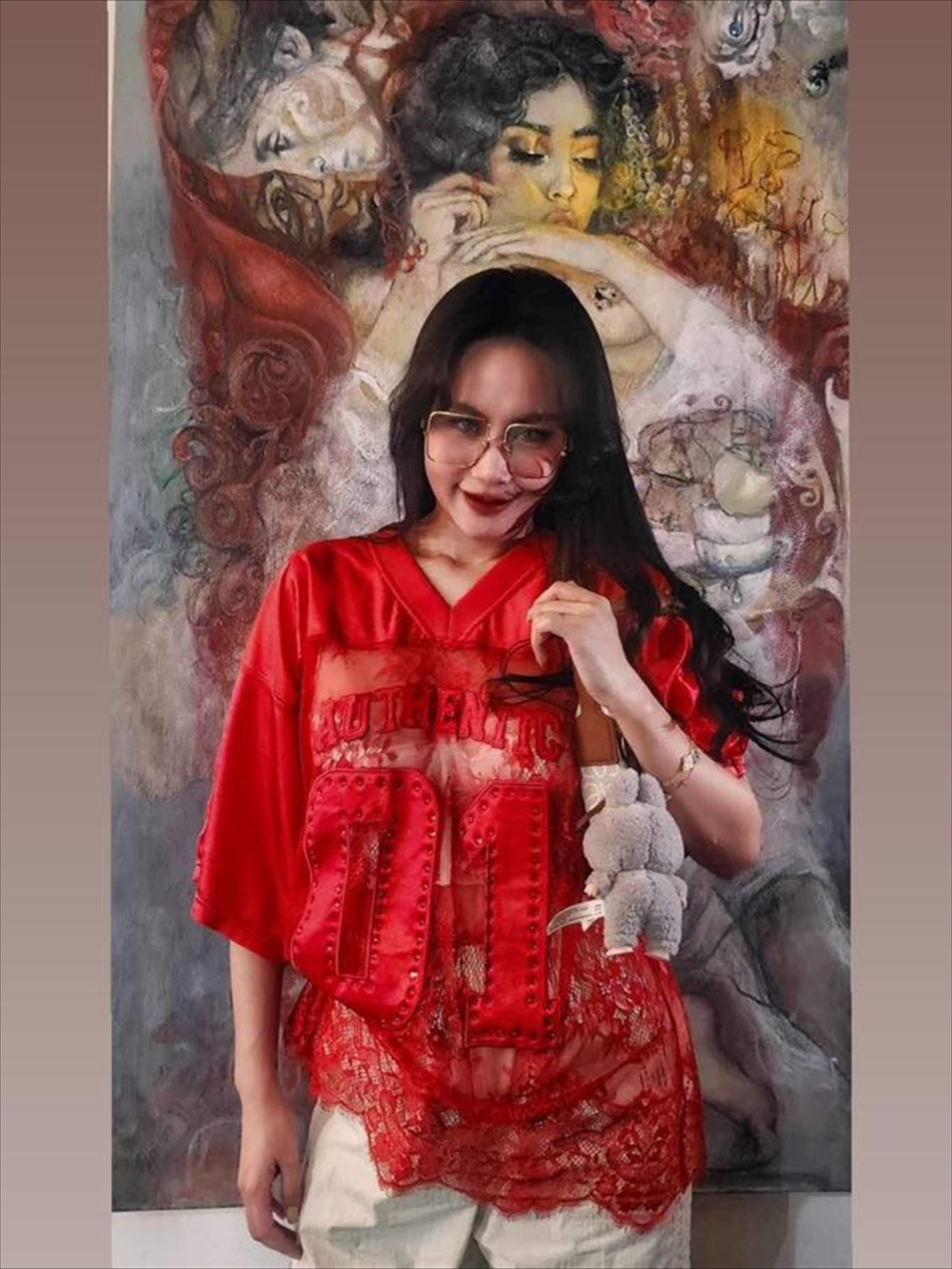 Autumn Printed Loose Casual Street See through Sexy Lace Stitching T shirt Short Sleeve Top