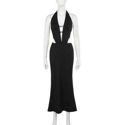 Deep V Plunge neck Backless Halter Hollow Out Cutout Sexy Dress Women Sexy Dress