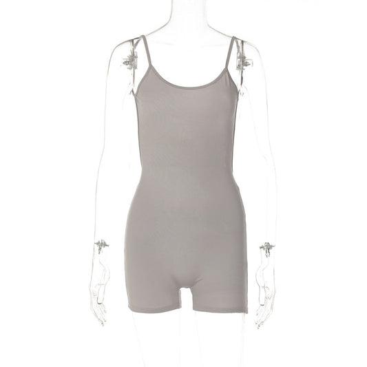 Women Clothing Spring Summer Sexy Slim Fit Backless Pleated Suspender Jumpsuit