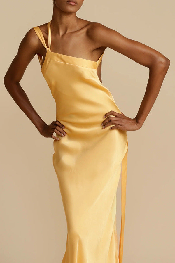 Spring and summer new party oblique shoulder slim dress INS casual elegant party fashion satin dress