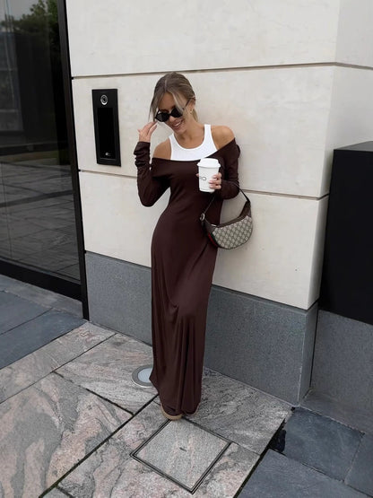 Long Sleeve Stitching Faux Two Piece Vest Sexy Dress