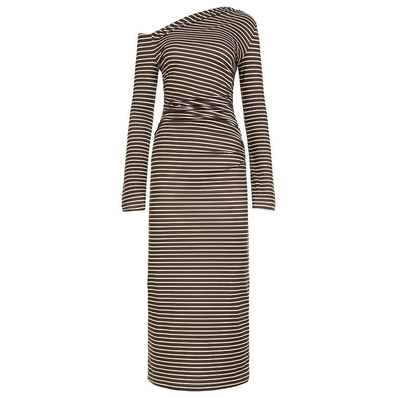 Bracha Striped Ruched One-Shoulder Dress