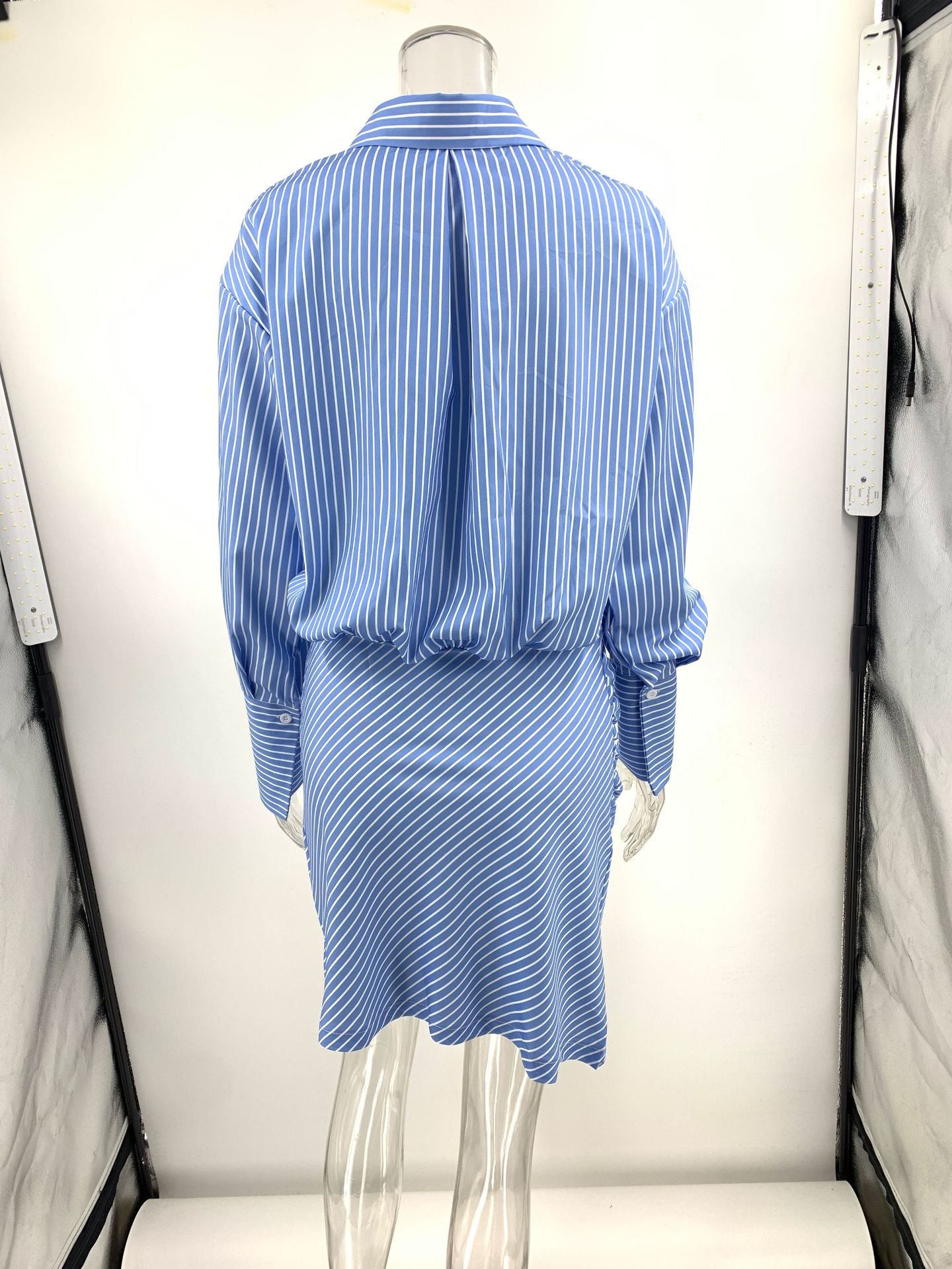 Cruising Weekend Striped Button Up Ruched Shirt Mini Dress