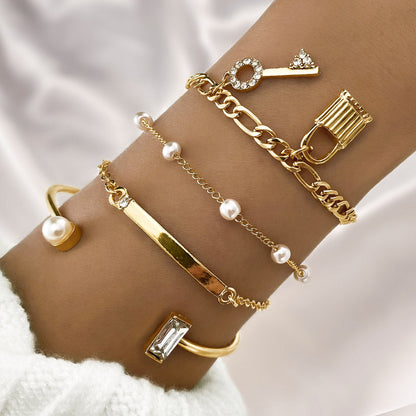 4-Piece Creative Heart Crossed Alloy Bangle Bracelet Set